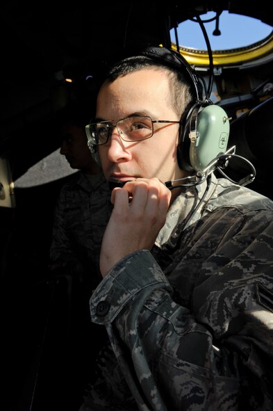 U.S. Air Force Airman 1st Class Matthew Curran, 723d Aircraft Maintenance Squadron, performs a sound check during routine maintenance inside an HC-130 Combat King Oct. 25, 2012, at Moody Air Force Base, Ga. Most Airmen are preparing for the upcoming Open House air show, but duty calls, and the Moody mission must continue. (U.S. Air Force photo by Senior Airman Eileen Meier/Released)