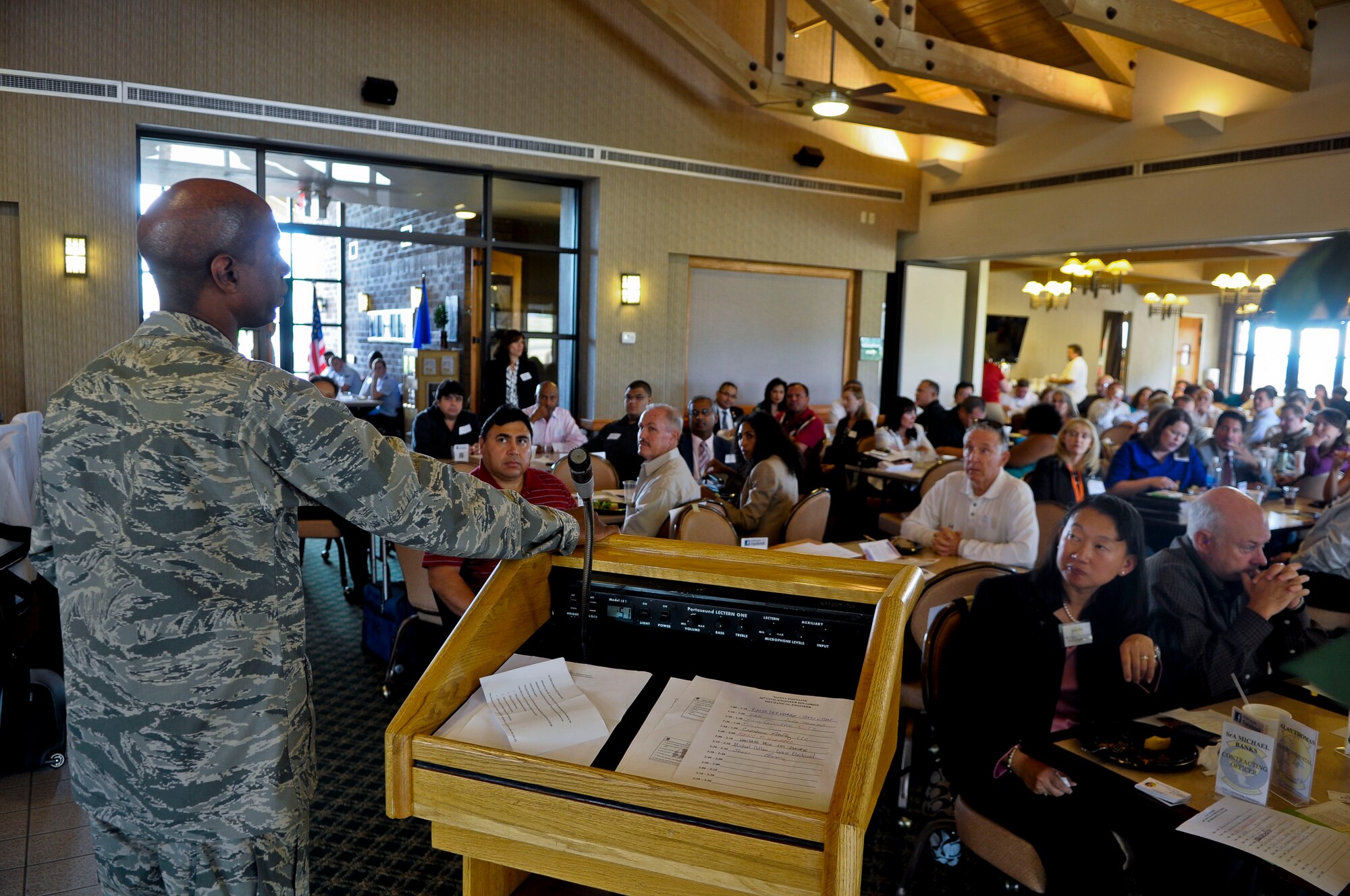 Small business owners attended the 56th Contracting Squadron quarterly Small Business Outreach and Training Day Oct. 18. The event trained business leaders on the process of obtaining contracts for work and services provided to Luke Air Force Base. (U.S. Air Force photo by Staff Sgt. C.J. Hatch)