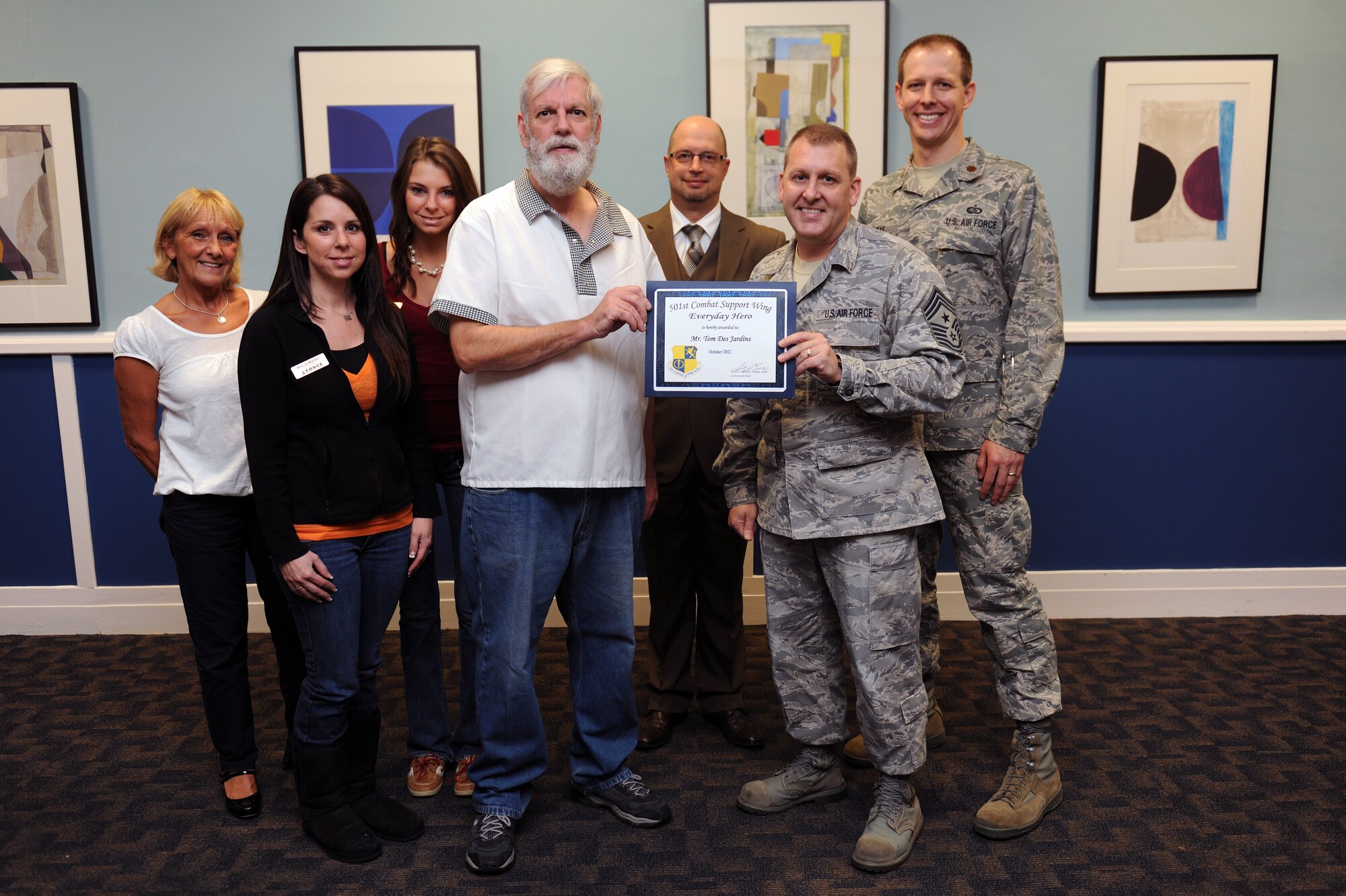 RAF ALCONBURY, United Kingdom - Tom Des Jardins, 423rd Force Support Squadron, was named the October 501st CSW Everyday Hero from the 423rd Air Base Group. Des Jardins provides consistent and dependable airport shuttle service. Des Jardins is available nearly 24 hours a day and averages four trips per week. He assists in organizing customers’ trips and pet transportation when returning to the United States. He is the main food service worker for the Daily Grind where he prepares food items for daily resale. He also supports special events hosted by the Community Center. (U.S. Air Force photo by Staff Sgt. Brian Stives)