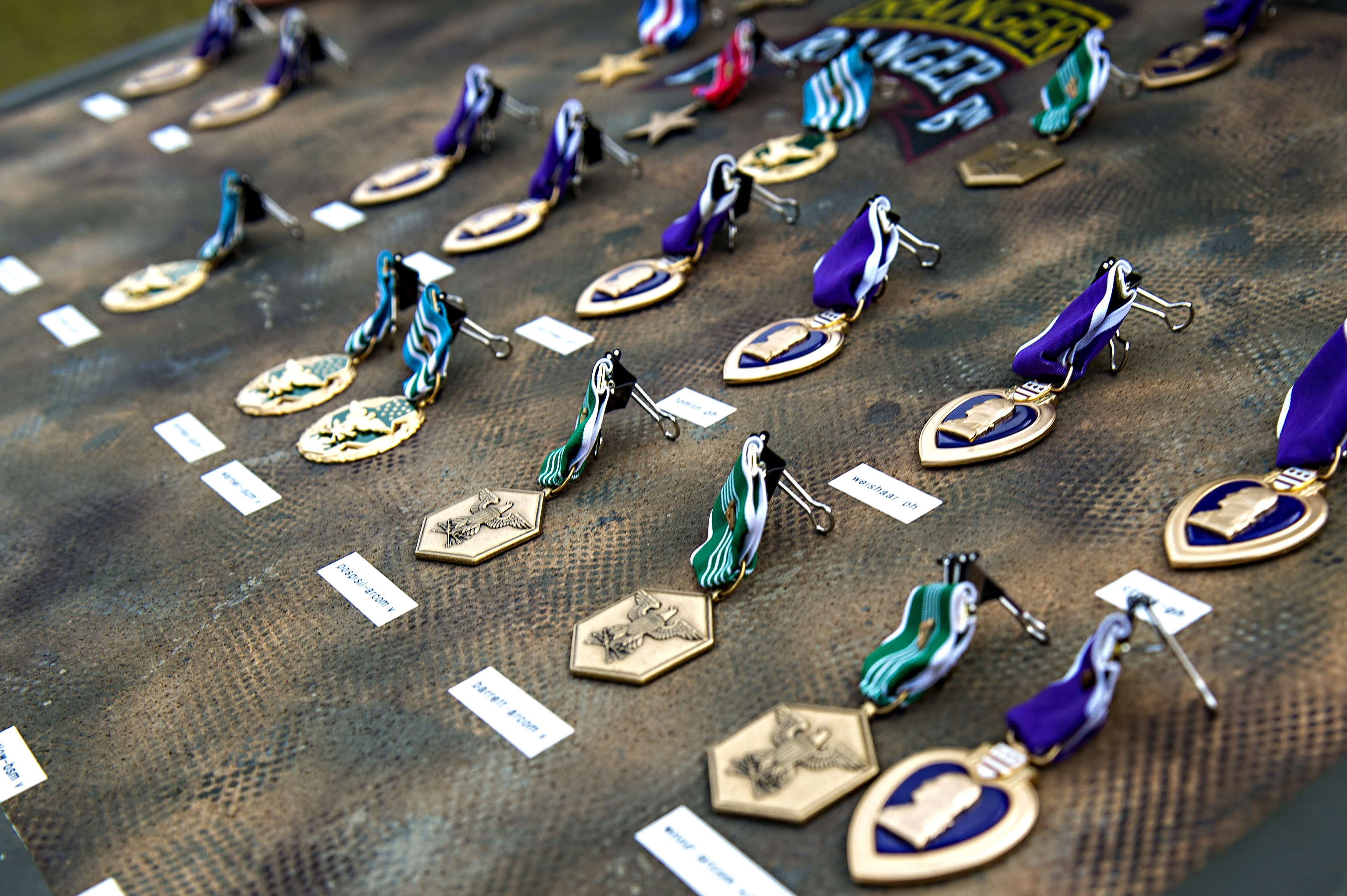 A tray displays medals for valor during an award ceremony hosted by Army Chief of Staff Gen. Ray
