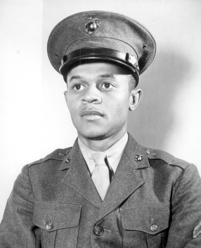 Sergeant Riley A. McCray, a Montford Point Marine, in his Service “A” Uniform. McCray  is now 87 and resides in Oakland, Calif. McCray earned the Congressional Gold Medal by presidential order for being one of the 20,000 African-American Marines to serve in the Corps between 1942 and 1949 during a time of racism and segregation. “That was the worst thing that I have experienced in my life,” said McCray, who was from then-violent west Philadelphia. “It was worse than my neighborhood at the time.” 