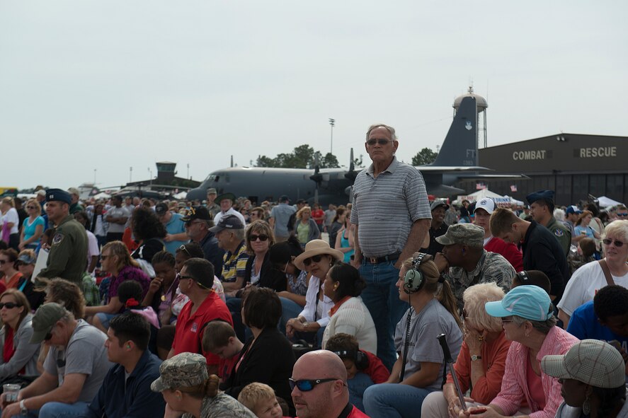 Audience members of the Moody Air Force Base, Ga., Legacy of Liberty Open House air show gather before a performance by the U.S. Air Force Thunderbirds Flight Demonstration Team Oct. 27, 2012. Moody hosts its air show every two years to show thanks to the local community for the support it gives. (U.S. Air Force photo by Staff Sgt. Jamal D. Sutter/Released)