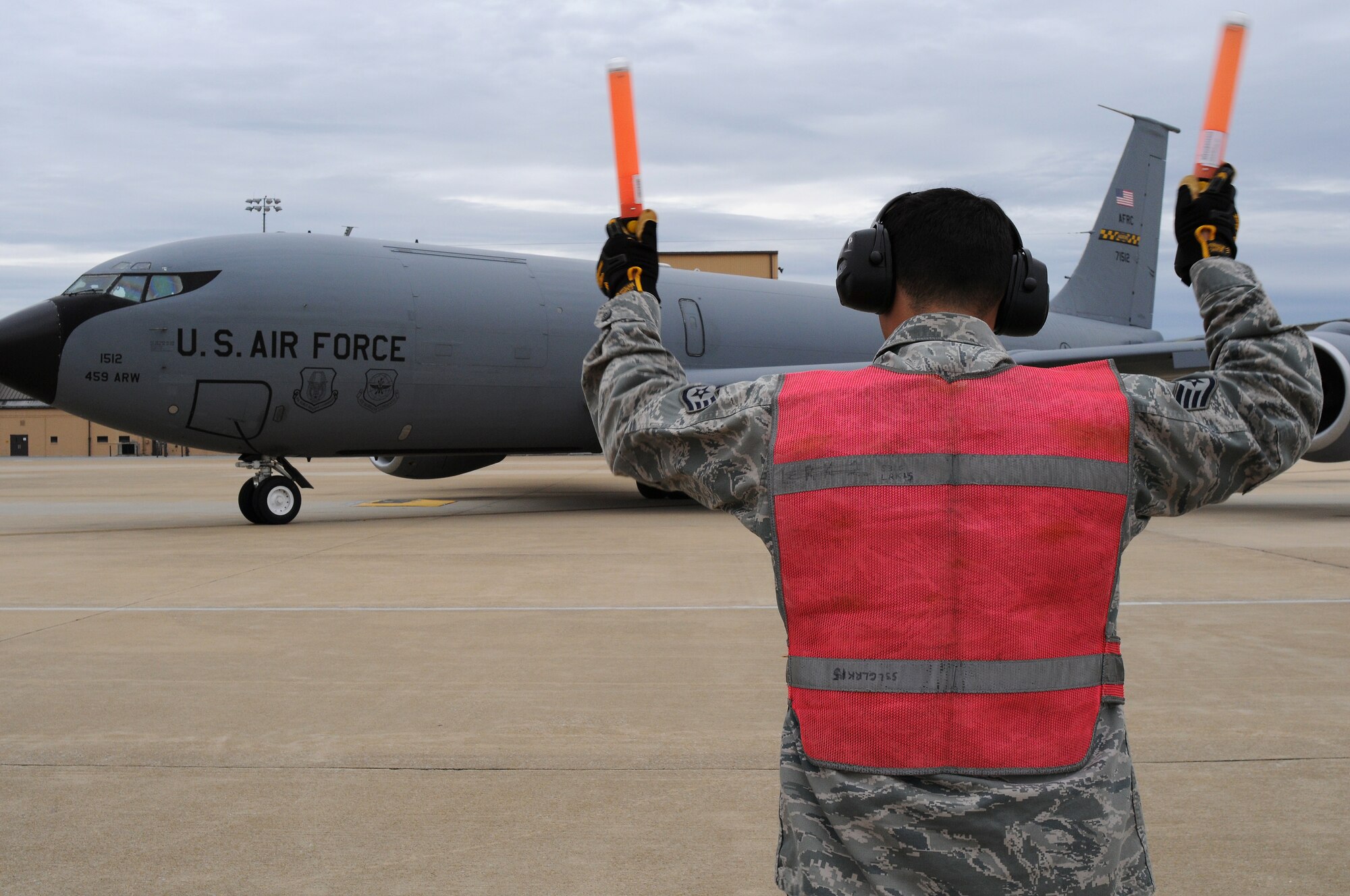 Airmen from the 459th Air Refueling Wing prepare to launch the KC-135 Stratotankers in preparation of Hurricane Sandy, at Joint Base Andrews, Md., Oct.28, 2012. The planes were evacuated to a location away from any affects of the storm as to protect these valuable national assets. (U.S. Air Force photo/ Tech. Sgt. Steve Lewis)