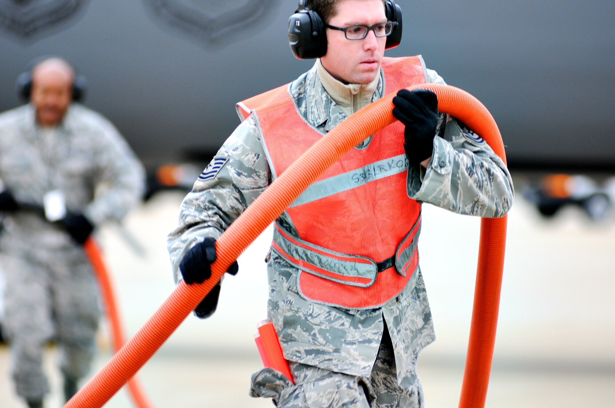 Airmen from the 459th Air Refueling Wing prepare to launch the KC-135 Stratotankers in preparation of Hurricane Sandy, at Joint Base Andrews, Md., Oct.28, 2012. The planes were evacuated to a location away from any affects of the storm as to protect these valuable national assets. (U.S. Air Force photo/ Tech. Sgt. Steve Lewis)
