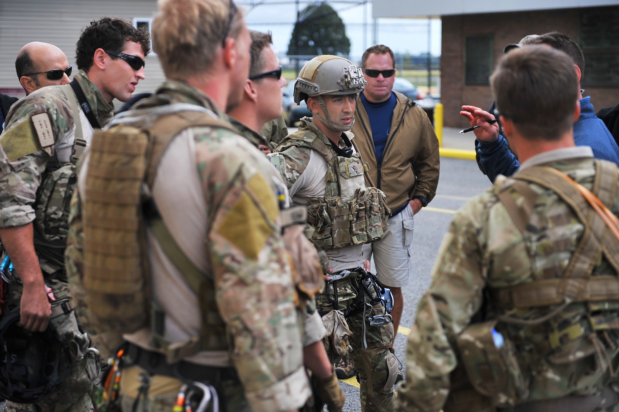 Pararescuemen from the 306th Rescue Squadron receive instructions prior to competing in a high-angle rescue event at the New York Fire Department Training Academy. The 306th RQS took first place in the bi-annual PJ rodeo hosted by the New York Air National Guard’s  106th Rescue Wing during the last week of September 2012. (U.S. Air Force Photo/ Senior Airman Christopher S Muncy) 