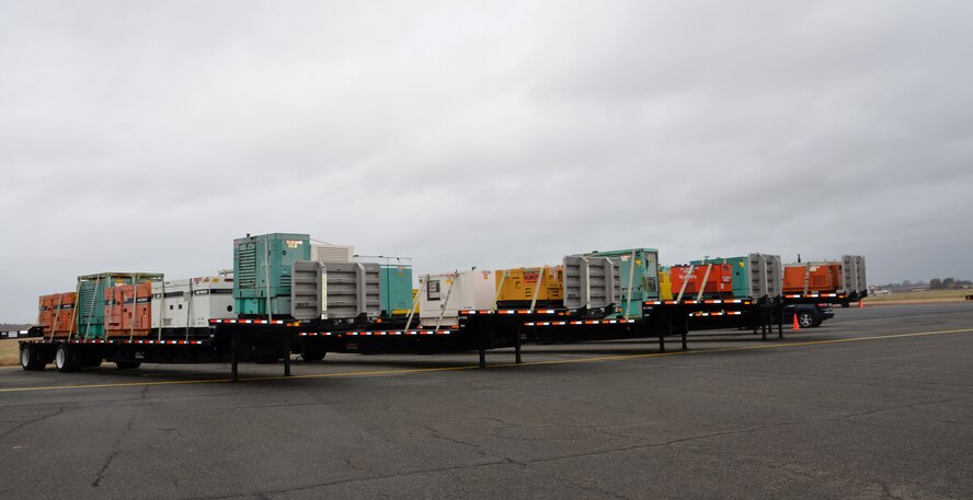 While four C-5s from Westover Air Reserve Base evacuated to MacDill Air Force Base, Fla. on Monday, 77 FEMA trailers carrying emergency supplies rolled onto the base in anticipation of Hurricane Sandy. (U.S. Air Force photo/SrA. Kelly Galloway)