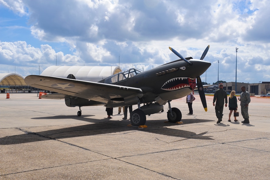 A P-40 Warhawk rests on display during the 2012 Flying Tiger Reunion luncheon at Moody Air Force Base, Ga., Oct. 25, 2012. The P-40 was the aircraft used during World War II by the original Flying Tigers. (U.S. Air Force photo by Airman 1st Class Olivia Bumpers/Released)