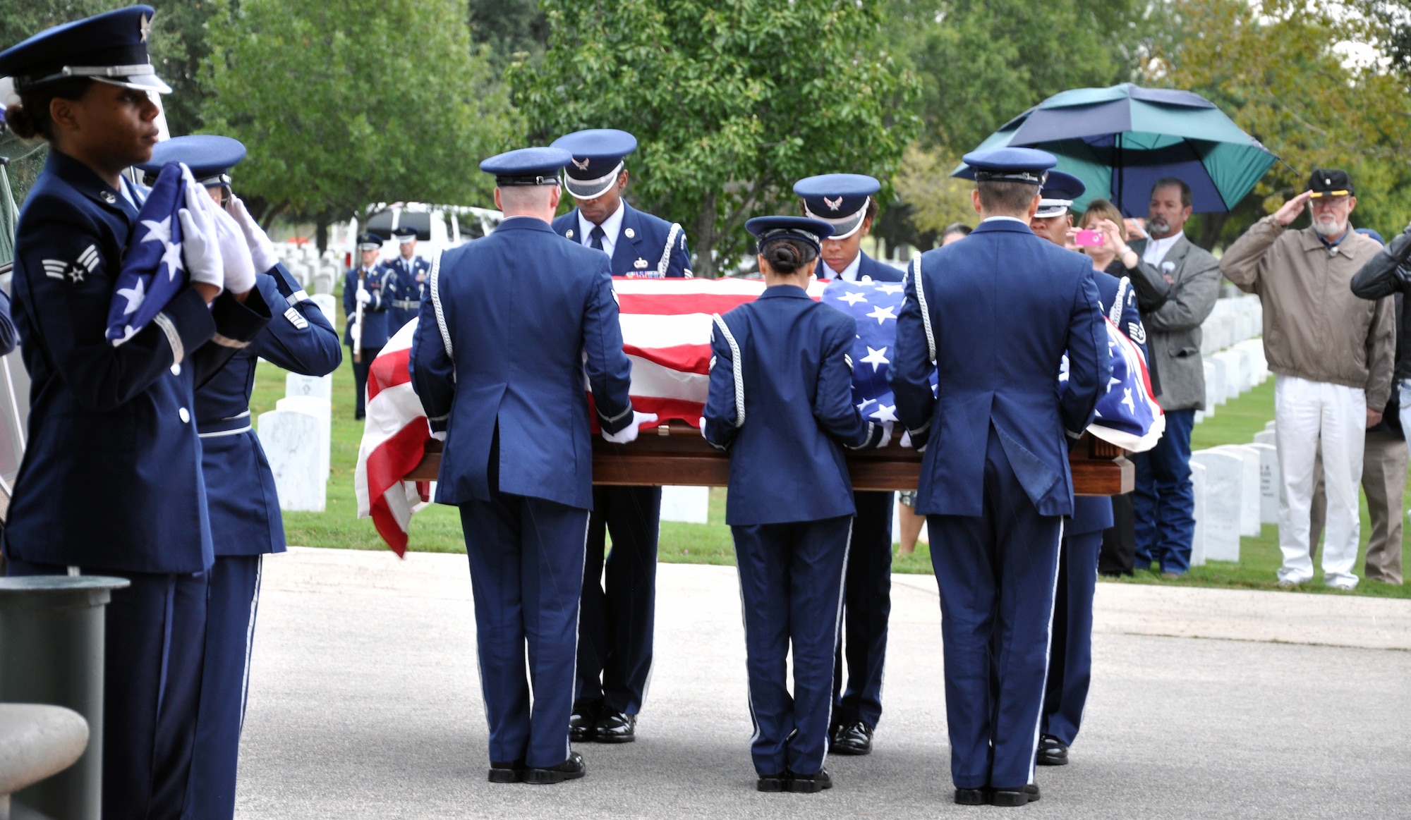 An Air Commando who died when his C-123 flare ship was shot down over Ahn Khe, Vietnam, was laid to rest Friday at Fort Sam Houston National Cemetery, Texas.
The 310th Air Commando Squadron loadmaster, Airman 1st Class Jerry Mack Wall, 24, was killed when his plane was hit by enemy fire and crashed into the central highlands, May 18, 1966.  Until recently Wall was listed as Missing in Action.  (U.S. Air Force photo by Steven Elliott)
