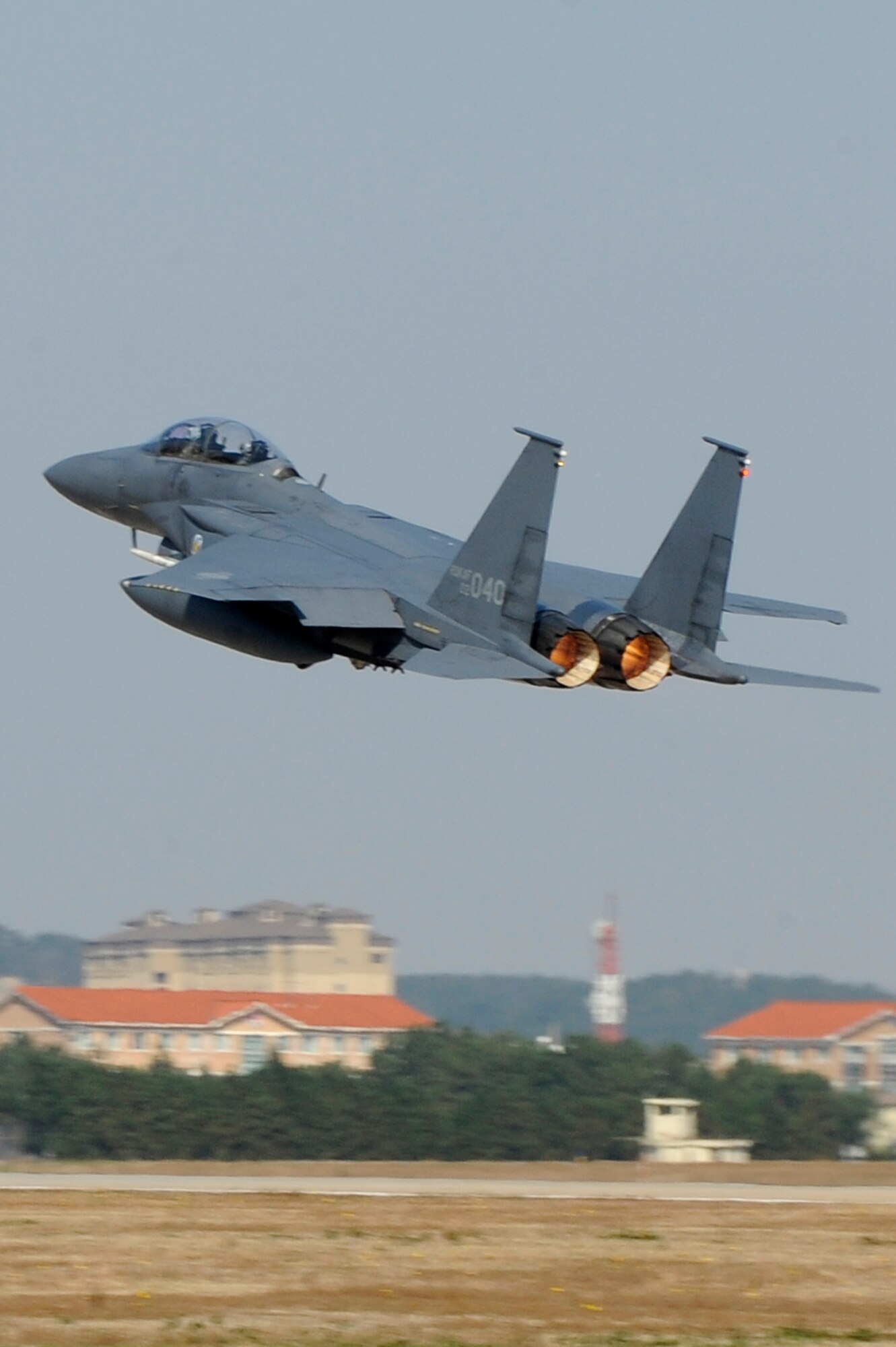 An F-15K Slam Eagle with the Republic of Korea air force’s 11th Fighter Wing takes off during Max Thunder 12-2 at Kunsan Air Base, Republic of Korea, Oct. 30, 2012. The Max Thunder exercise helps deter aggression by demonstrating U.S. and Republic of Korea air force combat capabilities. (U.S. Air Force photo/Senior Airman Marcus Morris)