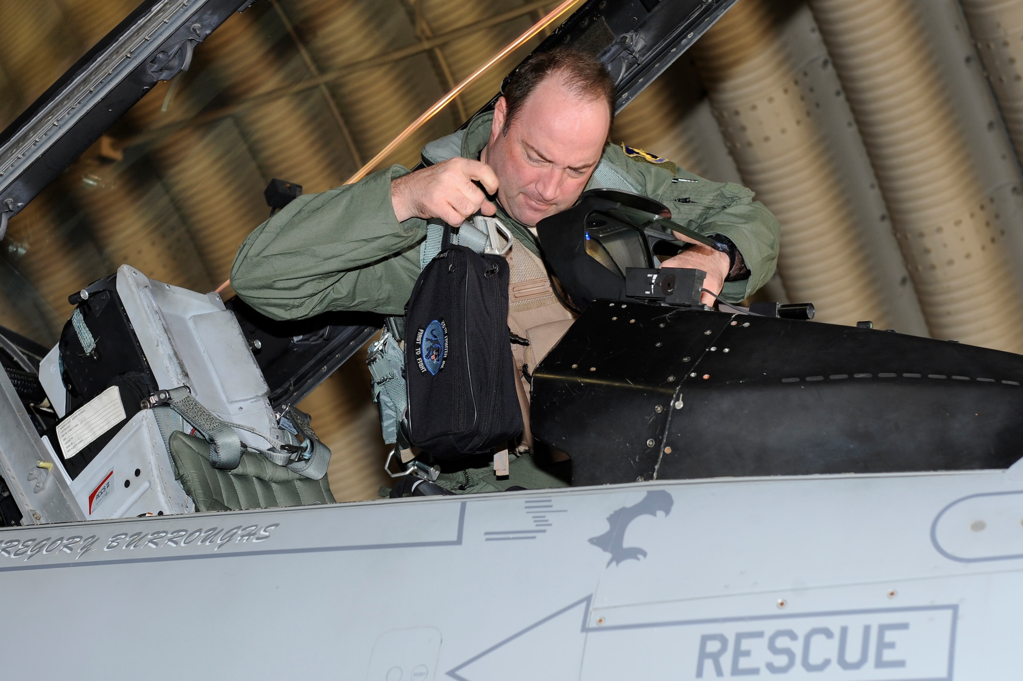 Lt. Col. Anthony Retka, 35th Fighter Squadron commander runs a boards an F-16 Fighting Falcon before taking off during Max Thunder 12-2 at Kunsan Air Base, Republic of Korea, Oct. 30, 2012.   This is the ninth Max Thunder, a combined, large-force employment exercise designed to demonstrate and improve the capabilities of U.S. and ROKAF. (U.S. Air Force photo/Senior Airman Marcus Morris)