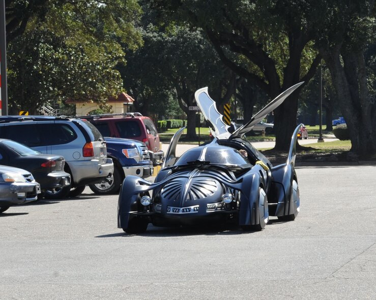 The Batmobile, from Batman Forever, arrives at the Barksdale Club on Barksdale Air Force Base, La., Oct. 30. Barksdale was selected to offer the after-school program an opportunity for the kids and military personnel to view the cars as part of Military Appreciation during the Batmobile Tour .(U.S. Air Force photo/Senior Airman Sean Martin)(RELEASED)