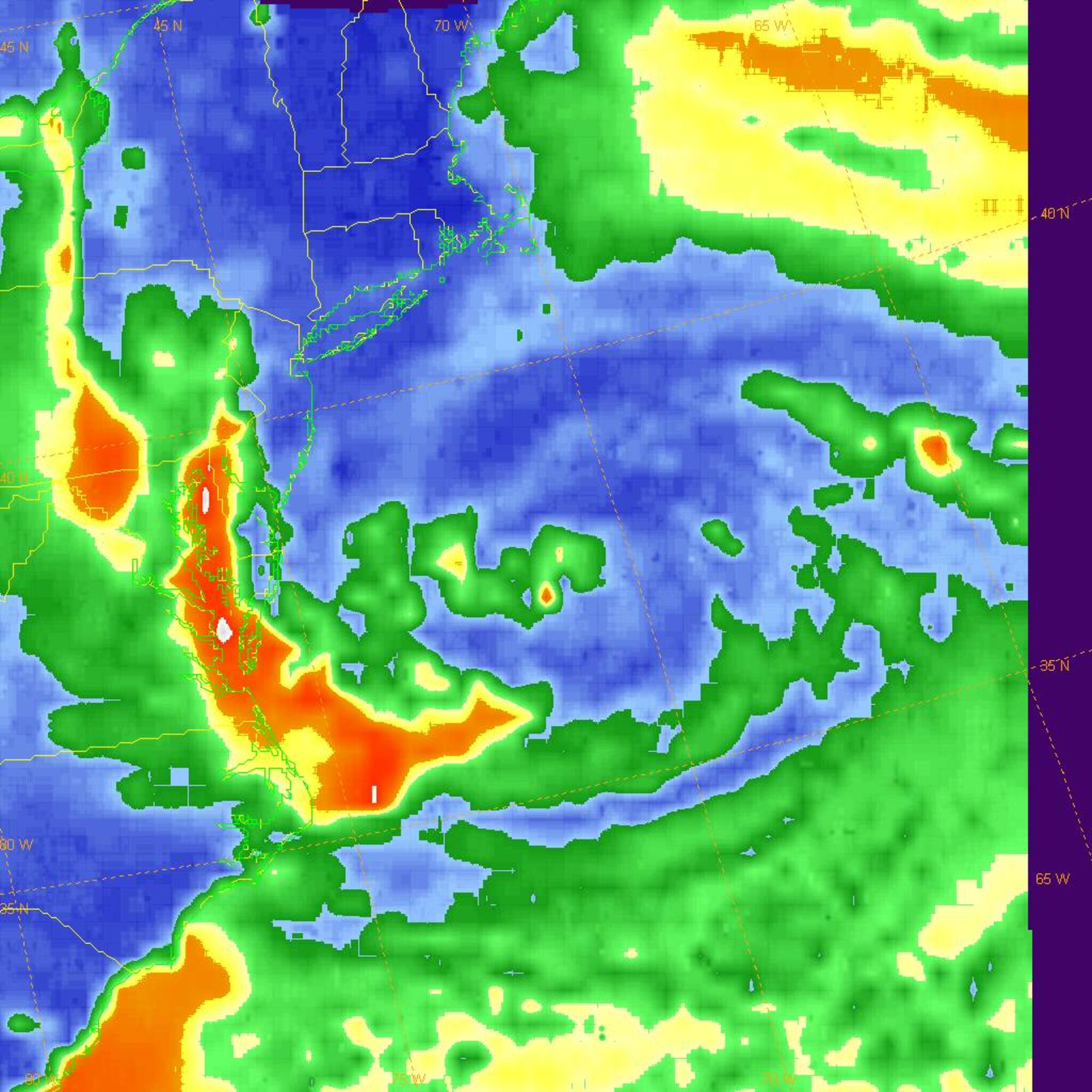 This is a microwave image of Hurricane Sandy prior to landfall taken Oct. 29, 2012 by the U.S. Air Force's Defense Meteorological Satellite Program Flight 18.  This image shows that the storm had strengthened and developed a partial eyewall prior to landfall.  The DMSP mission is to generate terrestrial and space weather data for operational forces worldwide, however the data from this program is also furnished to the civilian community through the Department of Commerce, thus providing more information from which forecasters can better predict pathways and intensity of storms like Hurricane Sandy.