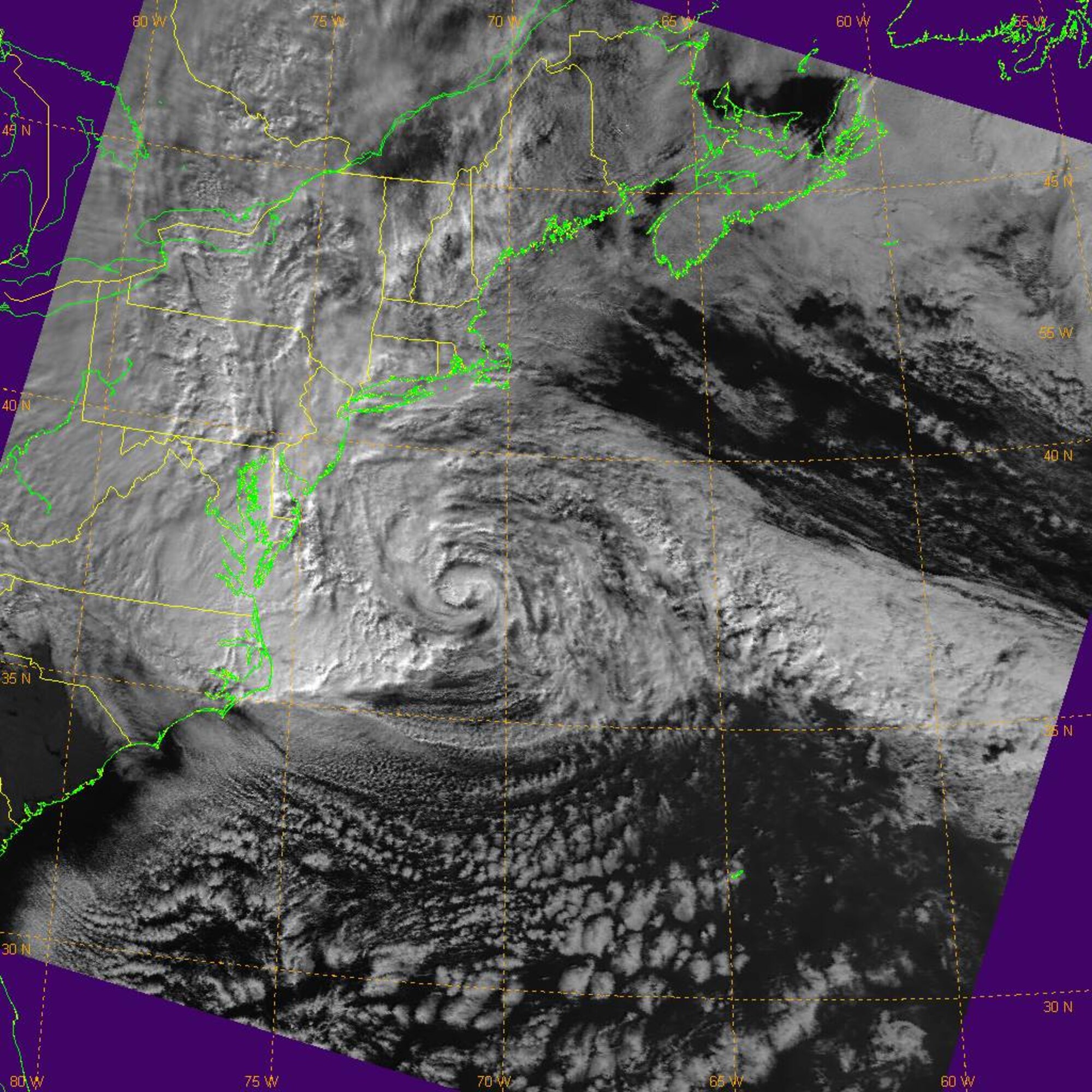 This is an image of Hurricane Sandy prior to landfall taken Oct. 29, 2012 by the U.S. Air Force's Defense Meteorological Satellite Program Flight 18.  The DMSP mission is to generate terrestrial and space weather data for operational forces worldwide, however the data from this program is also furnished to the civilian community through the Department of Commerce, thus providing more information from which forecasters can better predict pathways and intensity of storms like Hurricane Sandy.