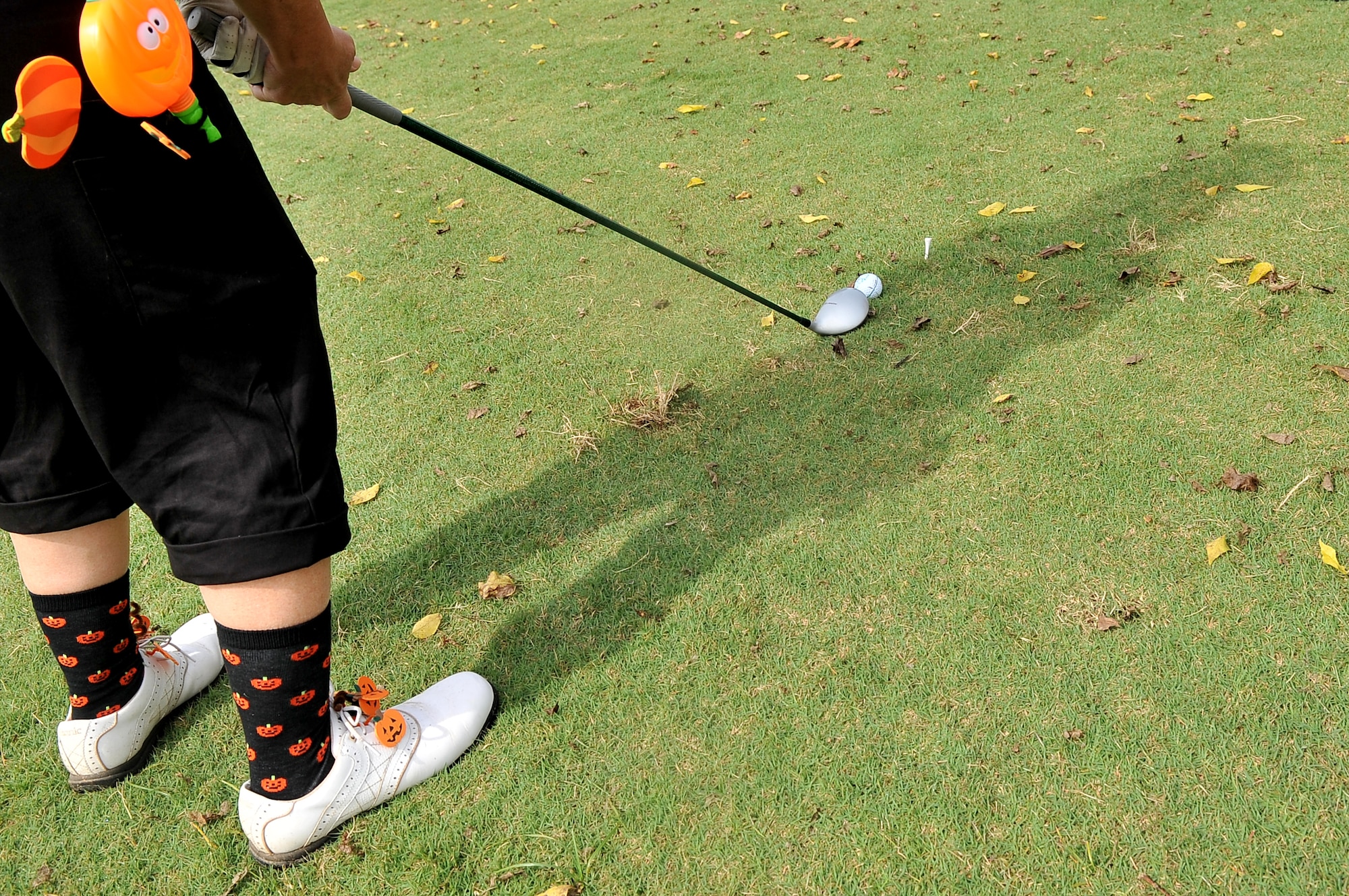 Members of the Shaw Air Force Base community join together in costumes to play a round of golf for a fundraising tournament, Oct. 26, 2012. The tournament was held to help raise money for holiday events. (U.S. Air Force photo by Airman 1st Class Ashley L. Gardner/Released)