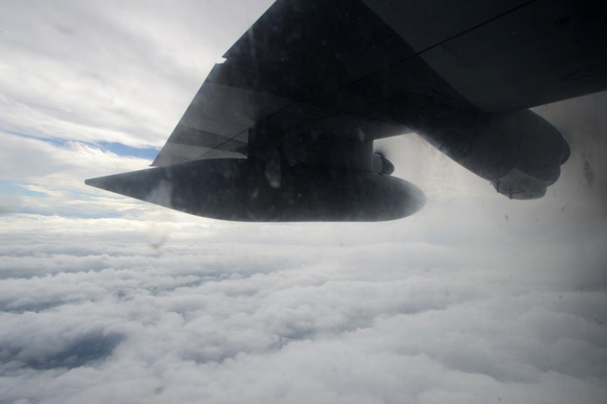 A WC-130J Hercules, from the 53rd Weather Reconnaissance Squadron, flies into Hurricane Sandy Oct. 29, 2012, somewhere over the Eastern coastline of the United States. (U.S. Air Force photo by Staff Sgt. Jason Robertson)