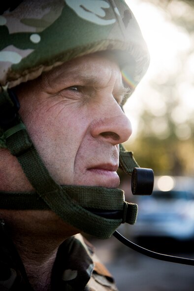 Royal Air Force Sgt. Peter Kenn, RAF Spadeadam supervisory forward-air controller, watches as members of his team conduct close-air support during Exercise Flying Rhino in South Georgia, Oct. 23, 2012. Kenn’s role during the exercise was to supervise joint terminal attack controller training and ensure they gain their qualifications. (U.S. Air Force photo by Staff Sgt. Jamal D. Sutter/Released) 