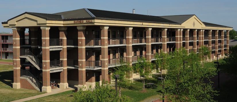 Barnes Hall is one of 11 dorms at Langley Air Force Base, Va., that will receive new furniture as part of the $819,000 furnishing grant given to the 633rd Civil Engineer Squadron to replace outdated amenities. Structural renovations are currently underway on various dorms, with more scheduled for the near future to improve the quality of life for Langley Airmen. (U.S. Air Force photo by Airman 1st Class Teresa Cleveland /Released)