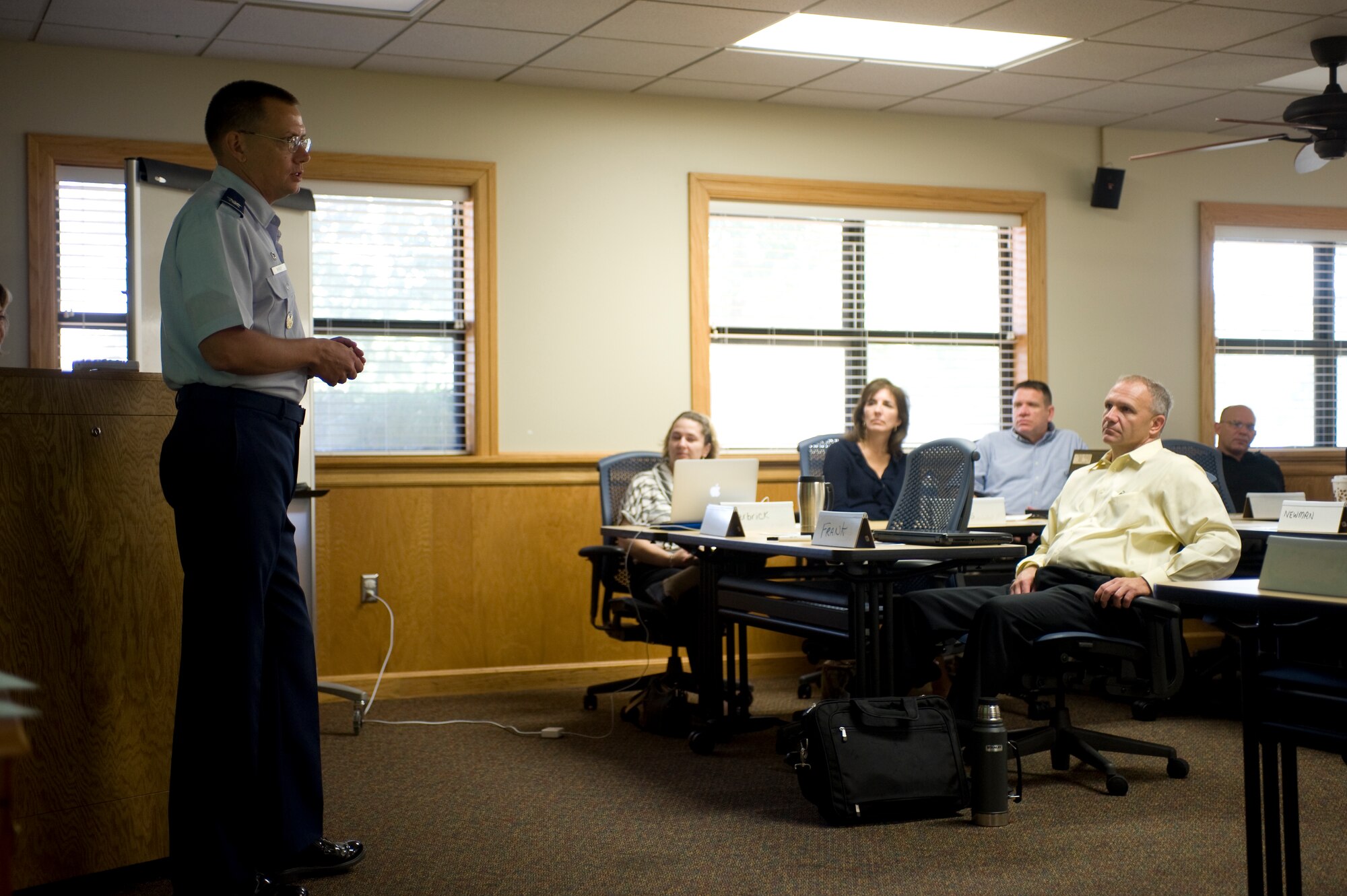 Col. Douglas Dudley, commander of 1st Special Operations Mission Support Group, addresses attendees of the Transition Assistance Program at the Airman and Family Readiness Center at Hurlburt Field, Fla., Oct. 8.  Dudley stressed the importance of the TAP and to utilize the program to its full extent.  (U.S. Air Force photo / Airman 1st Class Benjamin D. Kim)