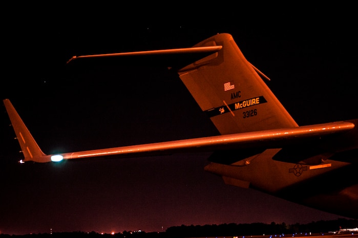 C-17 Globemaster IIIs from Joint Base McGuire-Dix-Lakehurst, N.J., and Dover Air Force Base, Del., landed here over the weekend because of the intensity of Hurricane Sandy affecting the Northeast. (U.S. Air Force photo/Senior Airman Dennis Sloan)