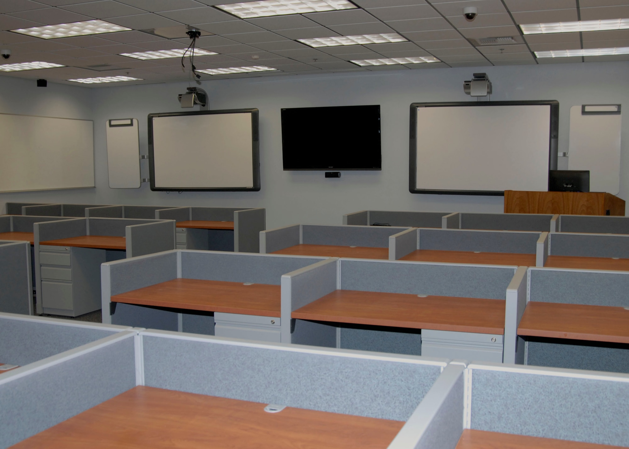 With the last major renovations approximately 15 years ago, the Test Pilot School updated the classroom with state-of-the-art technology that will support the curriculum for years to come. (U.S. Air Force Photo by Laura Mowry)