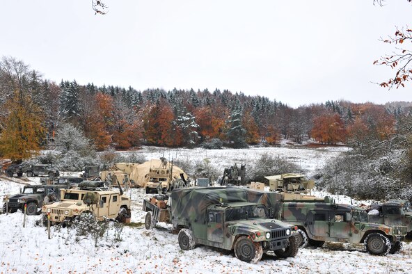 The 2nd Calvary Regiment packs up their gear during the Joint Mission Readiness Exercise in Hohenfels, Germany, Oct. 29, 2012. The 2nd Air Support Operations Squadron supported the 2nd CR by advising and assisting the integration of air power into their ground maneuvers with controlled air strikes. (U.S Air Force photo/Senior Airman Caitlin O’Neil-McKeown)