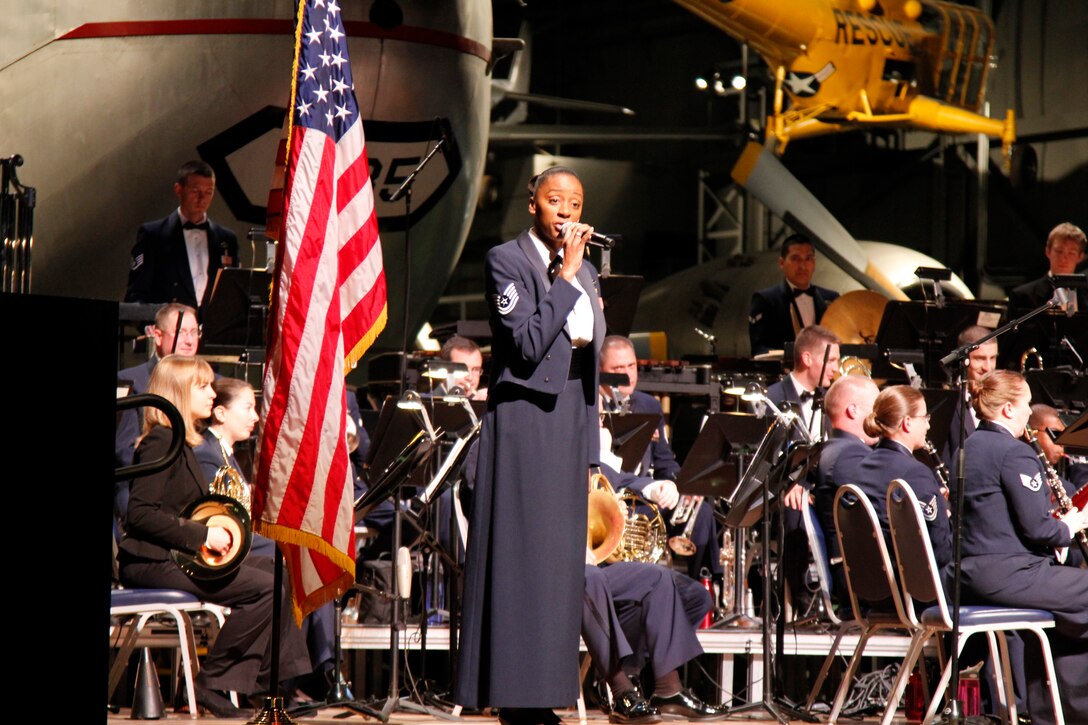 Technical Sergeant Felita LaRock is featured at the National Museum of the United States Air Force in a concert honoring our veterans. (U.S. Air Force photo/Technical Sergeant Dan Bentley)