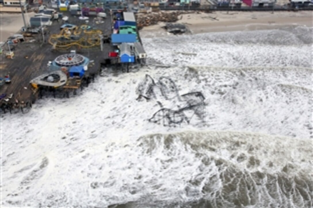 Aerial views during an Army search and rescue mission show damage from Hurricane Sandy to the New Jersey coast, Oct. 30, 2012. The soldiers are assigned to the 1-150 Assault Helicopter Battalion, New Jersey Army National Guard. 