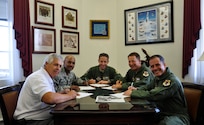 Twelfth Flying Training Wing-Randolph leadership signs their Combined Federal Campaign pledge sheets, September 4, 2012.  The CFC raises money each year from federal employees for local, national and international charities.  The 2012 CFC runs from September 4 - October 12.  Pictured from left to right: Mr. Bill Pyle, 12 Maintenance Directorate deputy director; Chief Master Sgt. Avery Woolridge, 12th FTW Command Chief; Col. Gerald Goodfellow, 12th FTW commander; Col. Chris Richardson, 12th FTW vice commander; and Col. Dave Morrissey, 12th Operations Group commander.