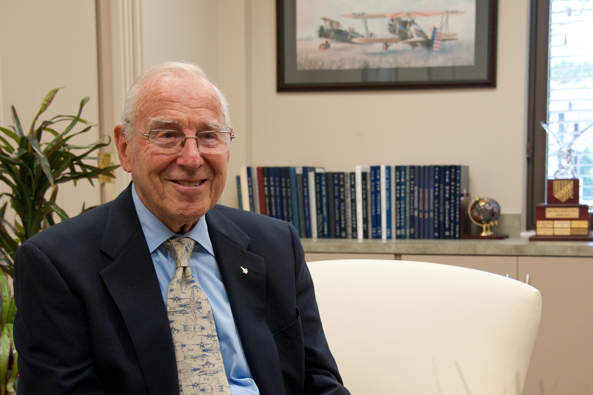 Apollo 13 Capt. Jim Lovell shares his experiences aboard the infamous spacecraft
during a visit to Maxwell Aug. 24. He met with Air War College and Air
Command and Staff College students to discuss leadership in the face of challenges.