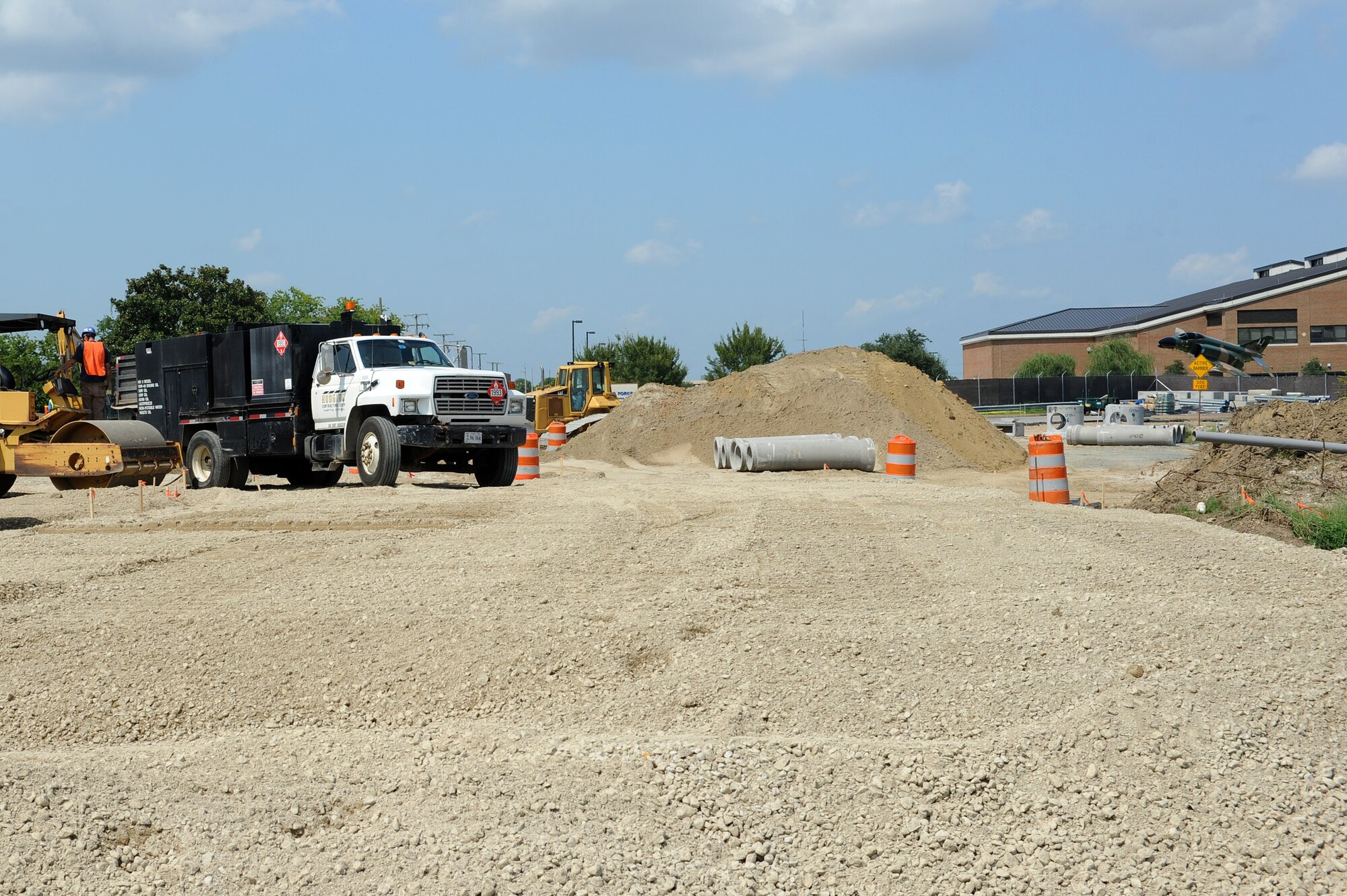 Construction continues on the LaSalle Avenue gate at Langley Air Force Base, Va., Aug. 31, 2012. Improvements to the gate will include more traffic lanes and a new visitor center. (U.S. Air Force photo by Airman 1st Class Teresa Aber/Released)