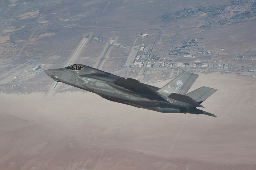 Lockheed Martin test pilot Dan Canin flies BF-2 during air start testing Aug. 8. Air starts test the ability of the F-35’s propulsion system to restart during flight. Verifying the restart capability of the propulsion system is part of the initial flight test program for the F-35 and a prerequisite for high angle-of-attack testing. The F-35B is the variant of the Joint Strike Fighter designed for use by U.S. Marine Corps, as well as F-35 international partners in the United Kingdom and Italy. The F-35B is capable of short take-offs and vertical landings to provide air power from amphibious ships, ski jump aircraft carriers and expeditionary airfields. The F-35B is undergoing test and evaluation at NAS Patuxent River prior to delivery to the fleet. (Photo courtesy of Lockheed Martin)



