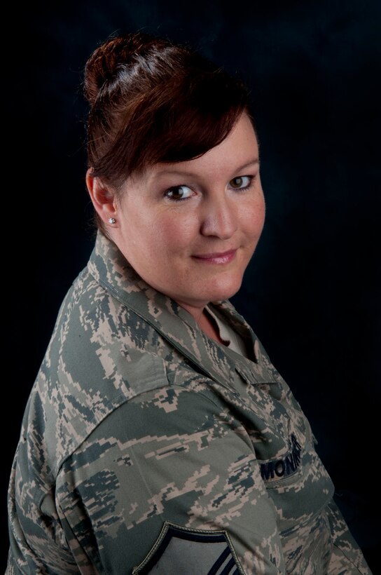 U.S Air Force Master Sgt. Dawn Moninger, 633rd Air Base Wing superintendent of ground safety, serves on active-duty, married to another active-duty spouse. Together they have four children. (U.S. Air Force photo by Senior Airman Stephanie Rubi / Released)