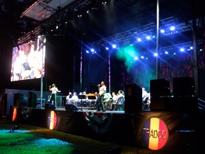 Sgt. Daniel Puls, left, and Staff Sgt. Patricia Conyers, U.S. Army Training and Doctrine Command Band vocalists, perform “Rolling in the Deep” by Adele during the 1812 Overture concert at Fort Eustis, Va., Aug. 30. This performance was the final event of the 2012 Music Under the Stars summer concert series. (Courtesy photo by Staff Sgt. Jose Pomales / Released)