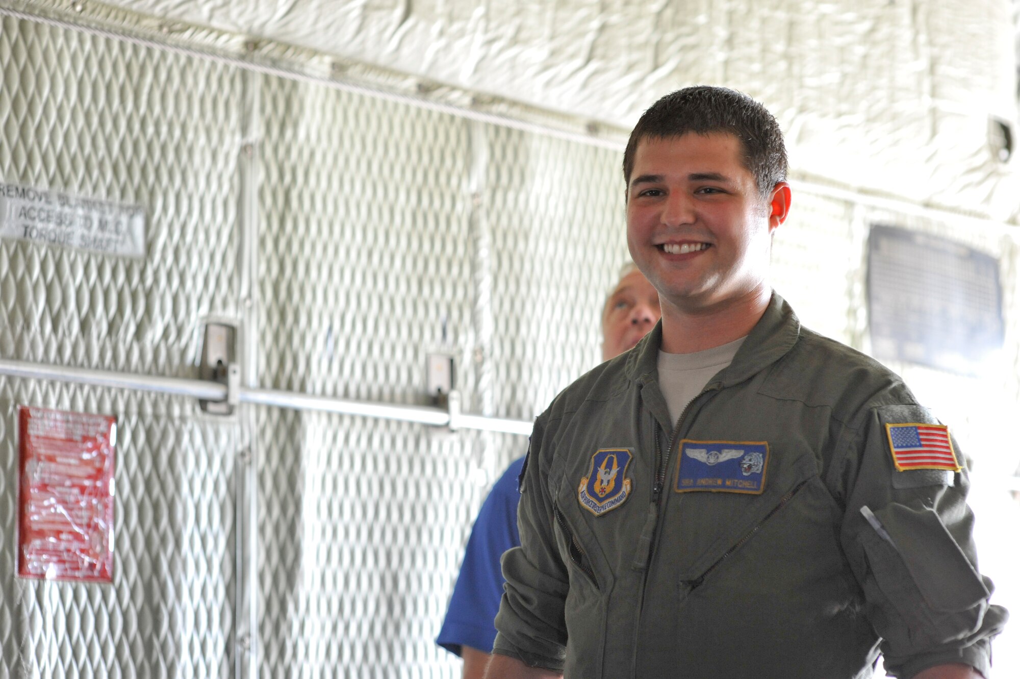 YOUNGSTOWN AIR RESERVE STATION, Ohio—Senior Airman Andrew Mitchell, a loadmaster with the 757th Airlift Squadron here, gives a preflight briefing to a group of civilians on board a Youngstown C-130H Hercules aircraft, Tuesday, August 28. The flight was part of an Employer Support of the Guard and Reserve (ESGR) funded Boss Lift from Youngstown Air Reserve Station to Wright-Patterson Air Force Base, both in Ohio. ESGR Boss Lifts are intended to provide employers the opportunity to experience and observe the work and mission of Guard and Reserve forces, building advocacy for Reservists and Guardsmen who deploy or require time away from civilian jobs for military duty. Employers are transported, via military aircraft or watercraft, to military facilities where they observe Guard and Reserve members on duty. U.S. Air Force photo by Mr. Eric M. White