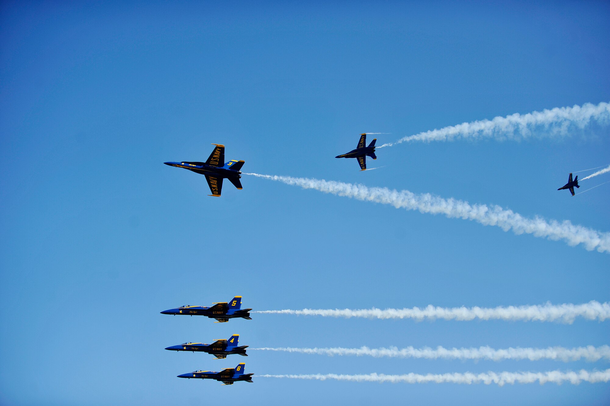 The U.S. Navy Blue Angels arrive Sept. 6, 2012, at Little Rock Air Force Base, Ark. The Blue Angels are the headline act for this year's airshow.  (U.S. Air Force photo by Staff Sgt. Russ Scalf)