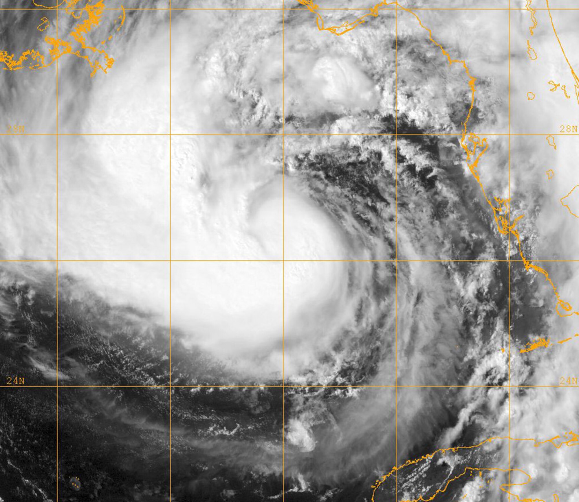 Tropical Storm Isaac as seen in a Geostationary Operational Environmental Satellite-13 infrared satellite image on Aug. 27, 2012. Hurricane Isaac, a category 1 hurricane, made landfall along the Louisiana coastline on August 28, 2012. (Courtesy photo/U.S. Naval Research Laboratory)