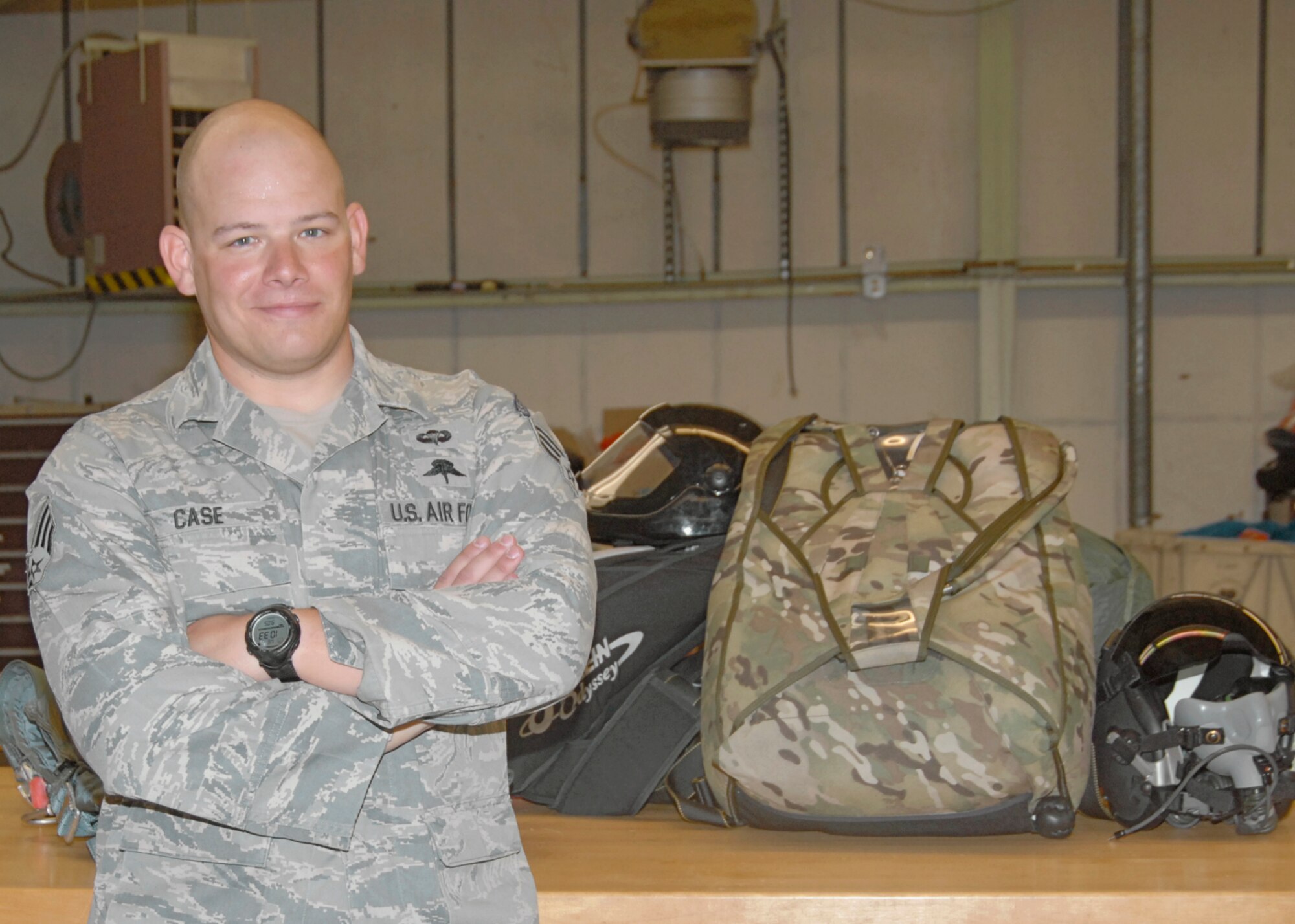 Senior Airman Jonathan Case, 418th Flight Test Squadron, test parachutist. (U.S. Air Force photo by Laura Mowry)