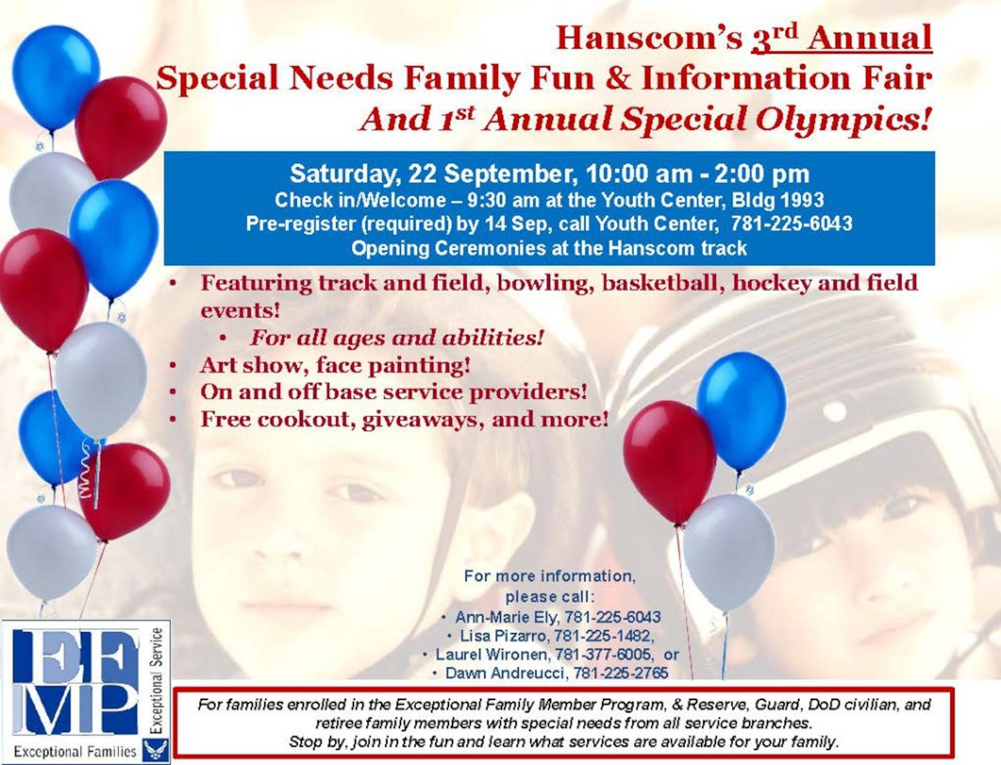 Hanscom's first Special Olympics and third annual Special Needs Family Fun and Information Fair Sept. 22, 2012. (U.S. Air Force graphic)
