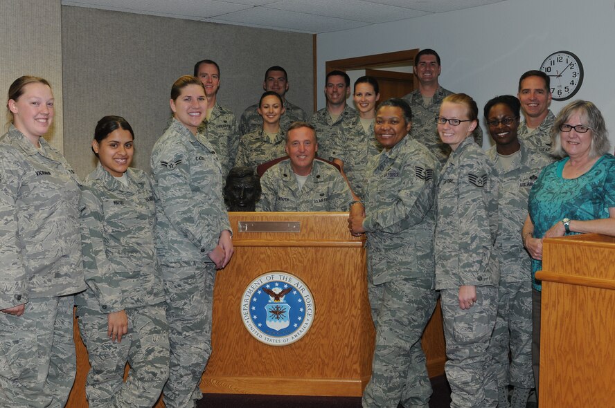 MINOT AIR FORCE BASE, N.D. -- The Military Justice section of the 5th Bomb Wing Legal Office assists the commander with maintaining good order and discipline. They review the Uniform Code of Military Justice as well as Department of Defense and Air Force regulations before advising commanders on courts-martial actions, Article 15 processing and Unfavorable Information File reviews. The MJ staff also ensures the safety of the base population by recommending the appropriate legal action for urinalysis testing, search and seizures and criminal investigations. (U.S. Air Force photo/Staff Sgt. Carmen Washington)