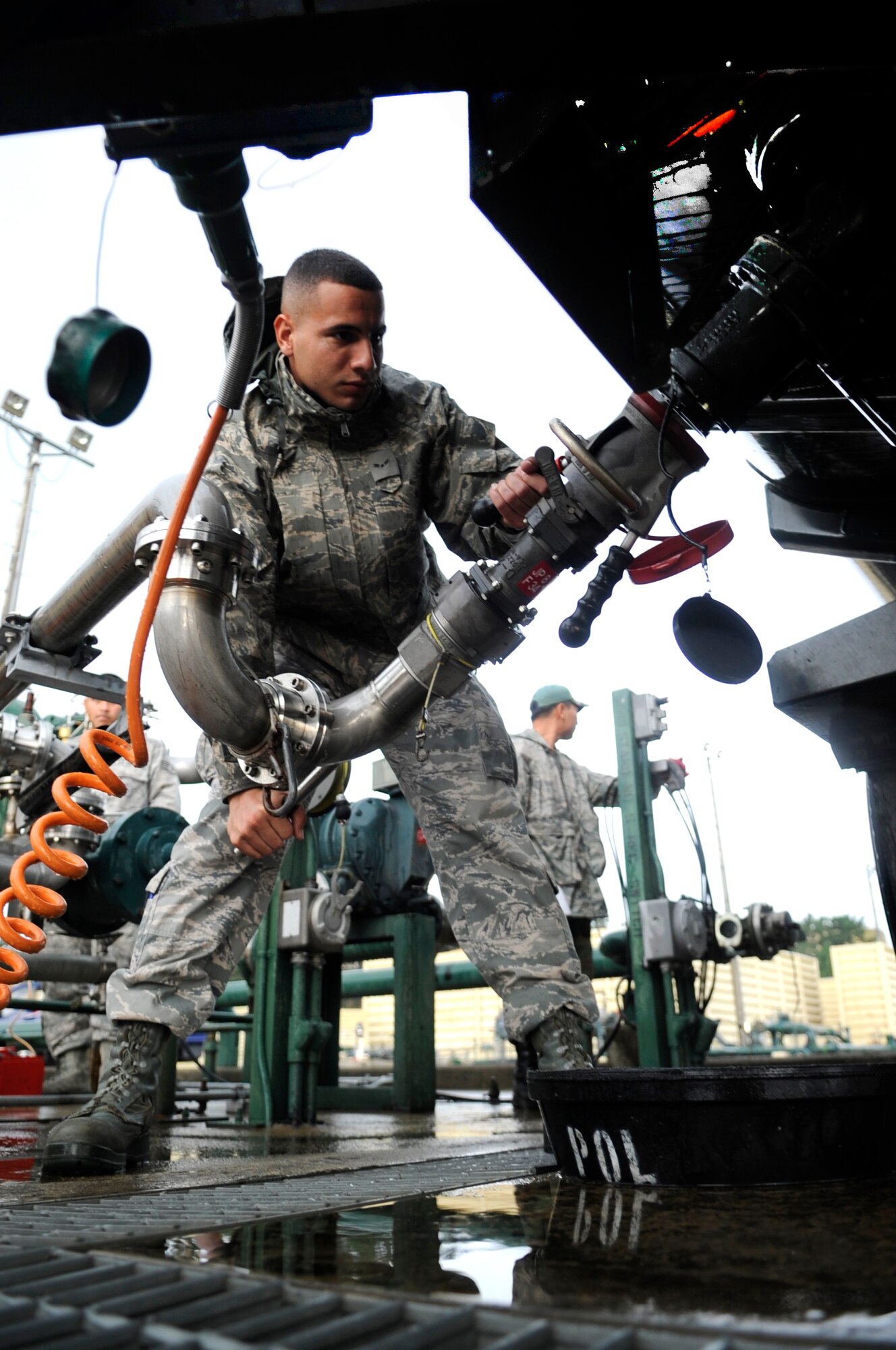 Airman 1st Class Codie Thibodaux, 8th Logistics Readiness Squadron fuels technician, takes the first step in testing a fuels separator at Kunsan Air Base, Republic of Korea, Sept. 4, 2012. Many shops from within LRS coordinate to make sure this process goes smoothly and quickly. (U.S. Air Force photo/Senior Airman Brigitte N. Brantley)