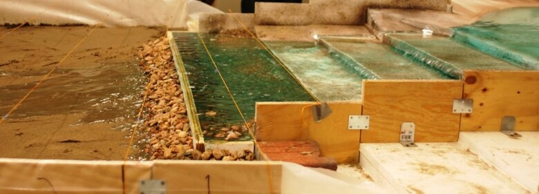 The physical model of the weir allows for test runs of potential stabilization solutions without the expense or manpower involved in physical construction at the actual site.