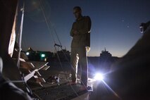 Lance Cpl. Malike Mejdouli prays during the early morning of the last day of Ramadan at Combat Outpost Pennsylvania, August 19, 2012. Mejdouli, a devout Muslim, is a radio operator with Bravo Company, 1st Battalion, 1st Marines, Regimental Combat Team 6.