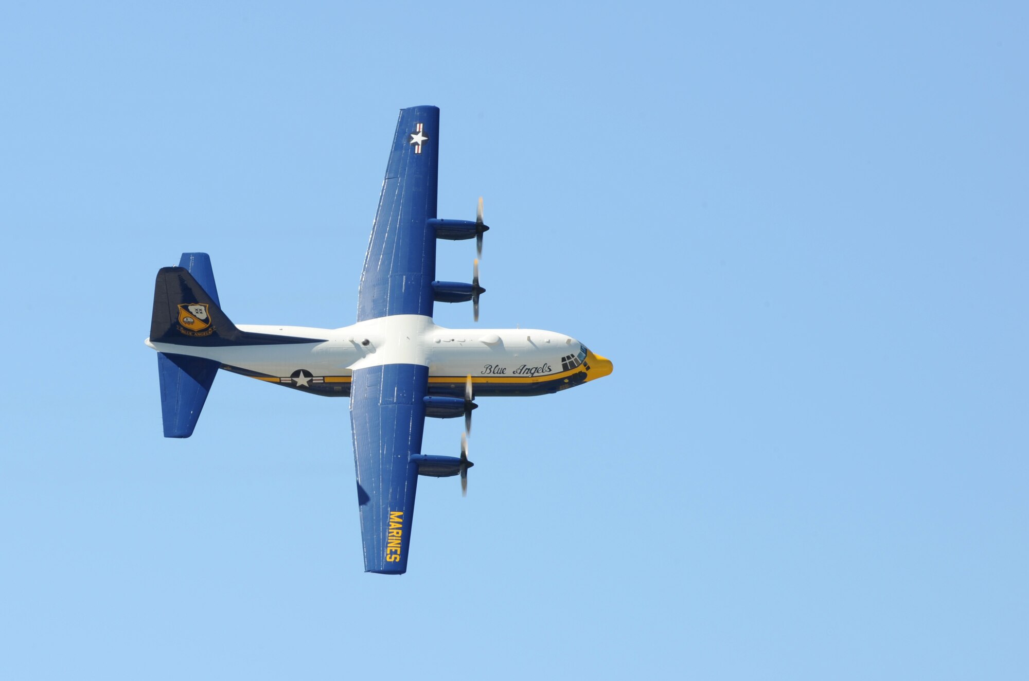 The U.S. Navy Blue Angels C-130T Hercules, also known as "Fat Albert," performs during the 2012 Heritage and Heroes Open House and Air Show Sept. 8, 2012, Little Rock Air Force Base, Ark. Fat Albert is used by the Blue Angels for logistics support, air show demonstrations, and carrying spare parts and equipment. (U.S. Air Force photo by Staff Sgt. Caleb Pierce)