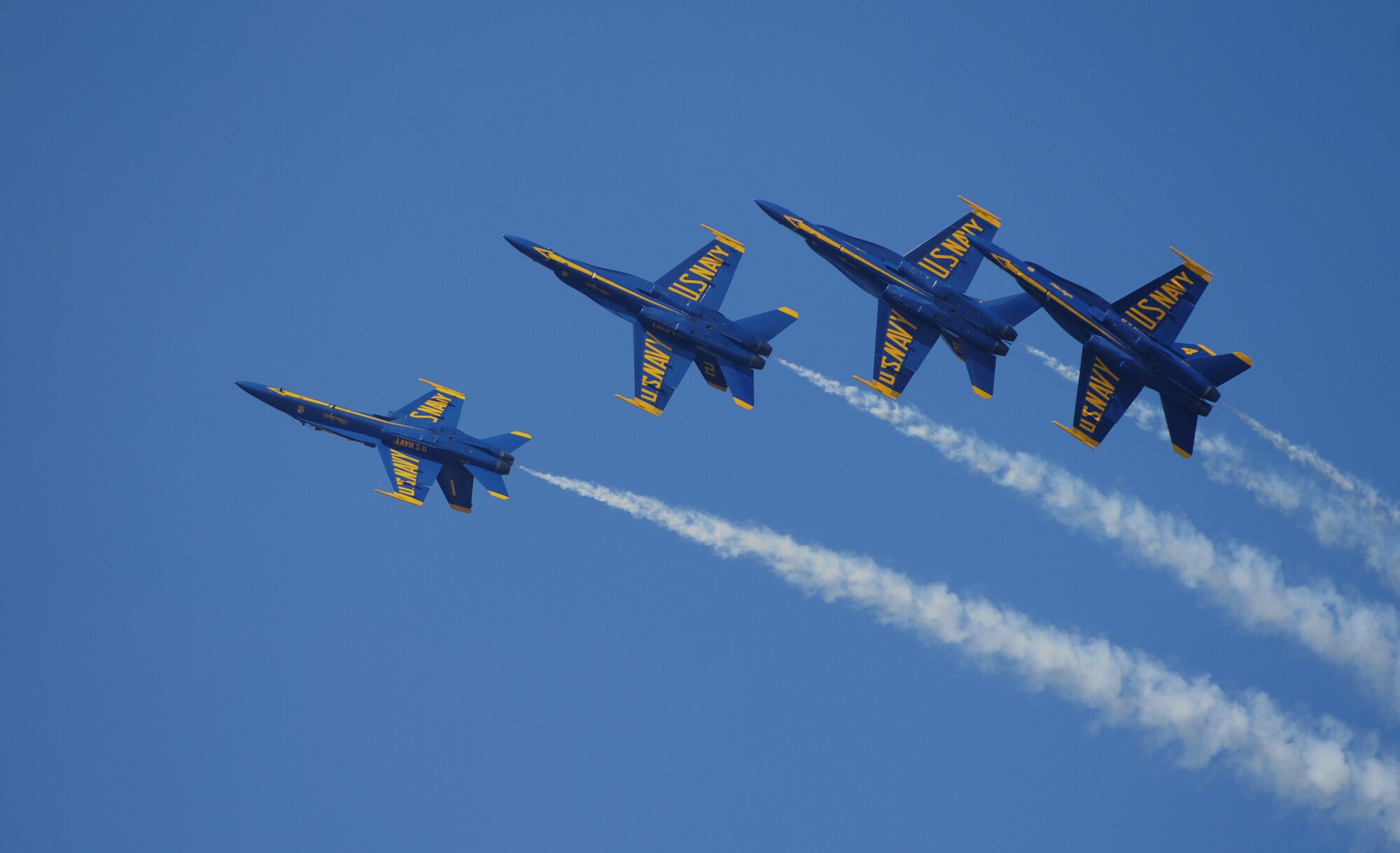 The U.S. Navy Blue Angels perform during the 2012 Heritage and Heroes Open House and Air Show Sept. 8, 2012, at Little Rock Air Force Base, Ark. The Blue Angels were one of the performers at the air show. (U.S. Air Force photo by Staff Sgt. Jessica Condit)