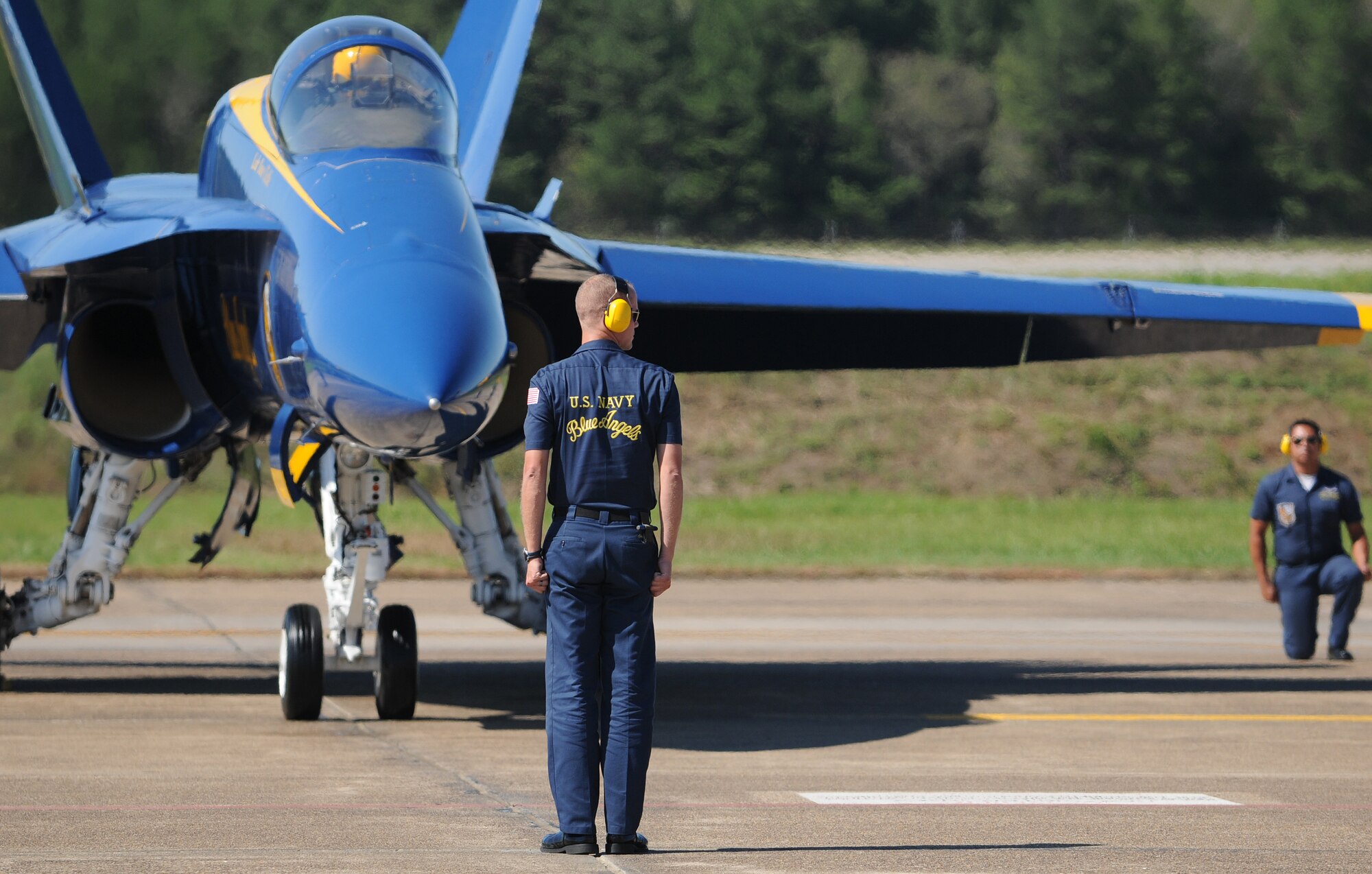 The U.S. Navy Blue Angels maintainers prepare pilots for departure during the 2012 Heritage and Heroes Open House and Air Show Sept. 8, 2012, at Little Rock Air Force Base, Ark. The Blue Angels were one of the performers at the air show. (U.S. Air Force photo by Staff Sgt. Jessica Condit)