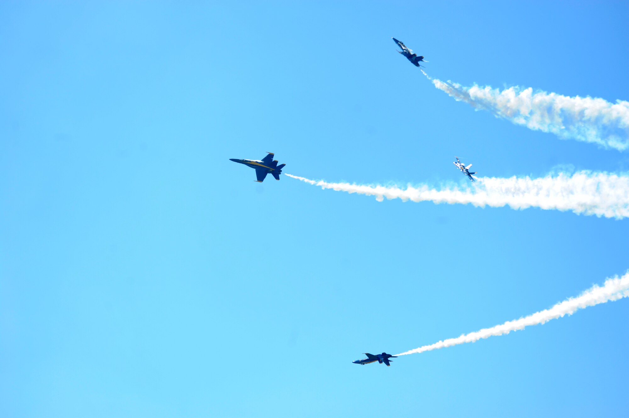 The U.S. Navy Blue Angels perform during the 2012 Heritage and Heroes Open House and Air Show Sept. 8, 2012, at Little Rock Air Force Base, Ark. The Blue Angels were one of the performers at the air show. (U.S. Air Force photo by Airman 1st Class Rusty Frank)