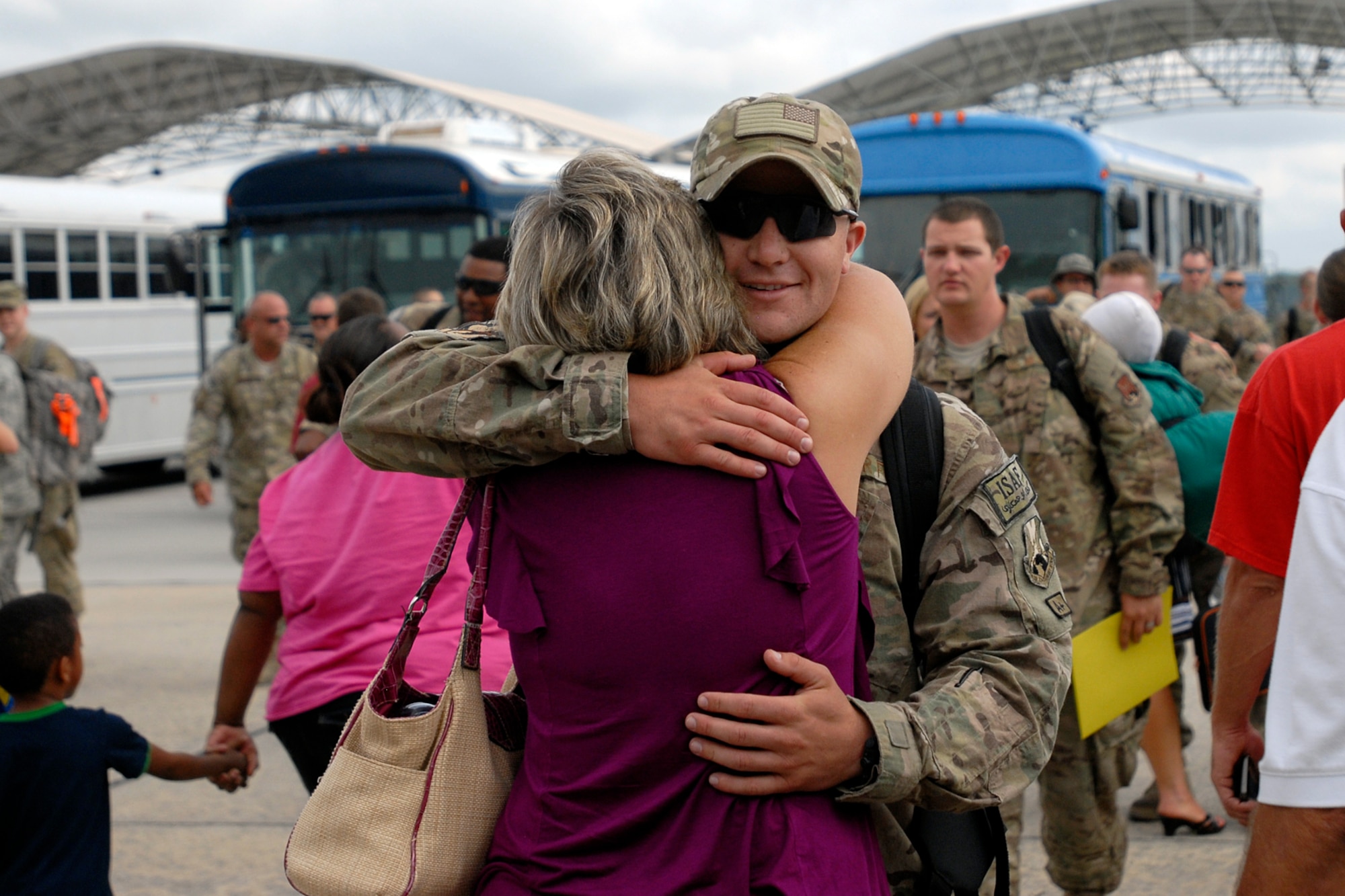 Personnel from the 169th Fighter Wing at McEntire Joint National Guard Base, S.C., return home to a hero's welcome after a four-month Air Expeditionary Force deployment at Kandahar Airfield, Afghanistan, Aug. 22, 2012. Swamp Fox F-16's, pilots, and support personnel began their AEF deployment in support of Operation Enduring Freedom in early April to take over flying missions for the air tasking order and provide close air support for troops on the ground in Afghanistan. 
