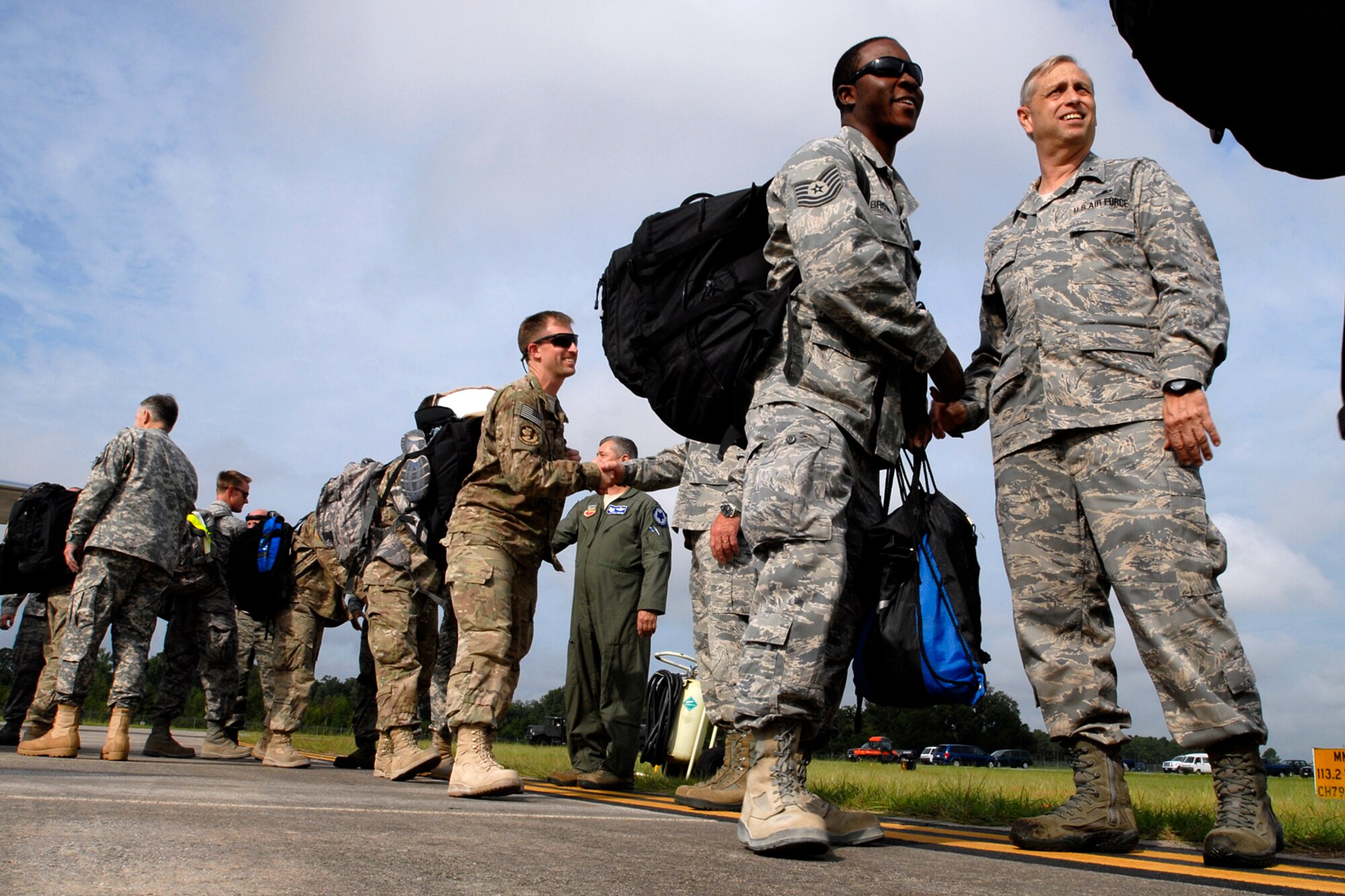 Personnel from the 169th Fighter Wing at McEntire Joint National Guard Base, S.C., return home to a hero's welcome after a four-month Air Expeditionary Force deployment at Kandahar Airfield, Afghanistan, Aug. 22, 2012. Swamp Fox F-16's, pilots, and support personnel began their AEF deployment in support of Operation Enduring Freedom in early April to take over flying missions for the air tasking order and provide close air support for troops on the ground in Afghanistan. 

