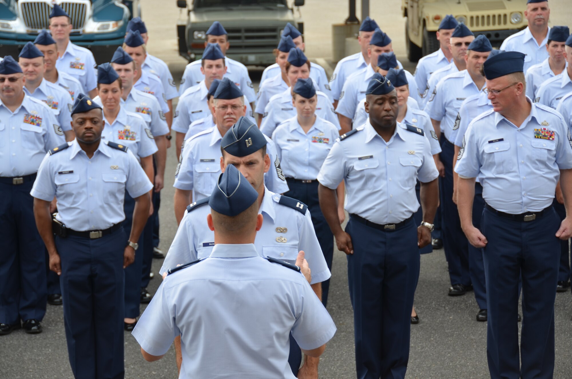 The 175th Logistics Readiness Squadron held a Class B blues inspection on September 8, 2012 at Warfield Air National Guard Base.  The inspection was held to maintain a high level of excellence demonstrating attention to detail. (National Guard photo by Staff Sgt. Nicole Loucas)