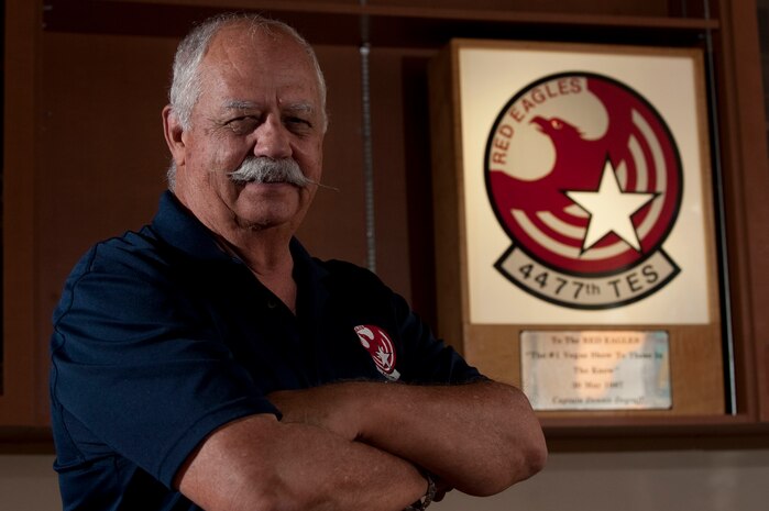 Retired Air Force Col. Gaillard Peck Junior, former 4477th Test and Evaluation Squadron commander, poses for a photo Sept. 6, 2012, at Nellis Air Force Base, Nev. Peck is a former MiG-21 pilot. (U.S. Air Force photo by Staff Sgt. Christopher Hubenthal)